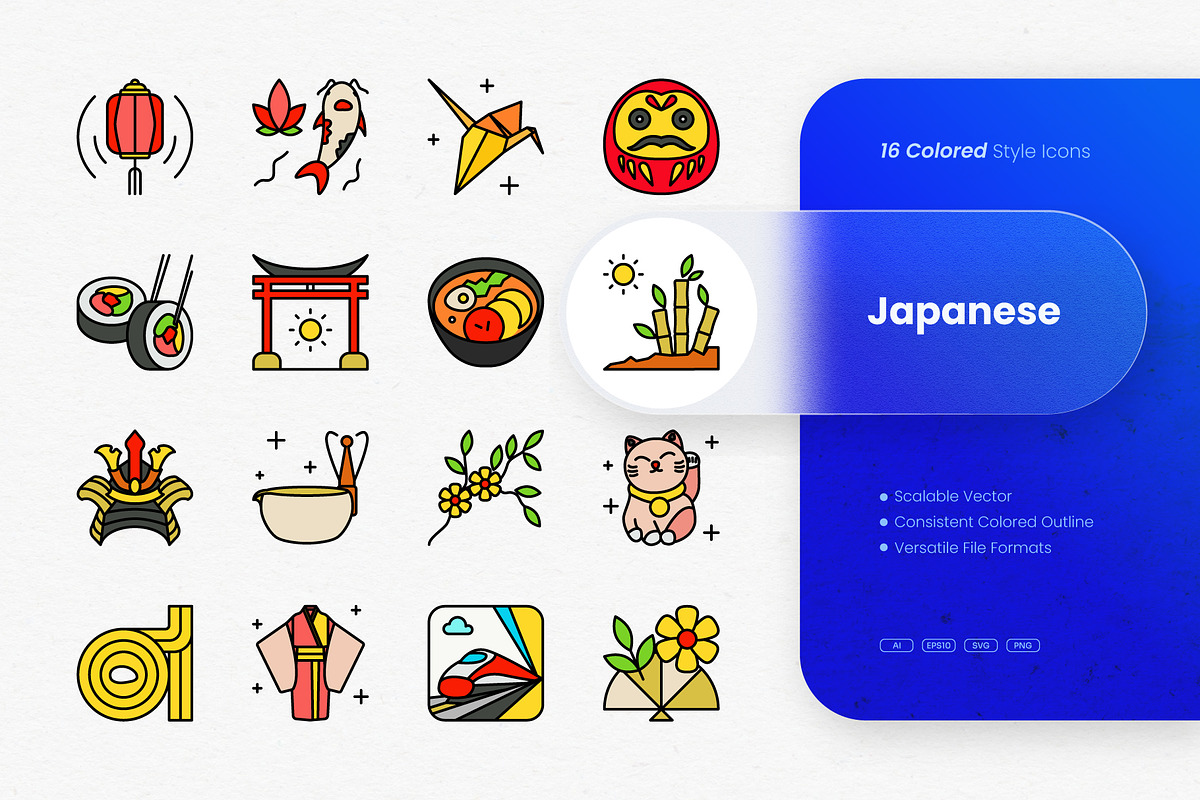 Japanese Colored Icons, an Outline Icon by cidcud_graphic