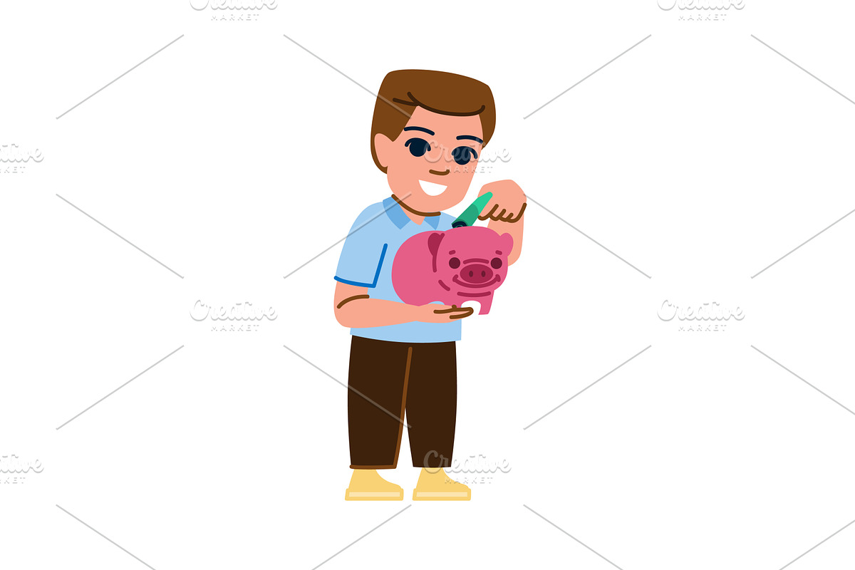 Happy child saving money in piggy, an Object Illustration by pikepicture