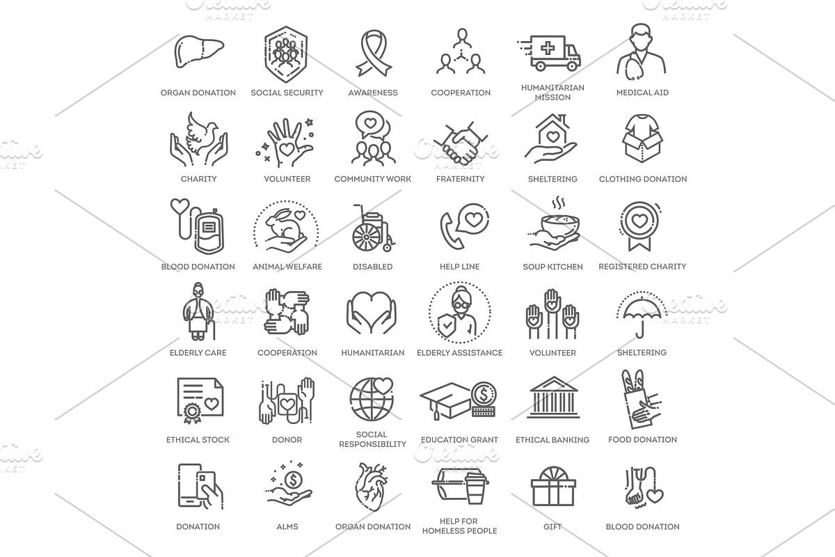 Set of Charity line icons, an Outline Icon by Tettygreen (Photo 1 of 2)