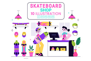 10 Skateboard Shop Illustration, a Sport Illustration by denayunebgt