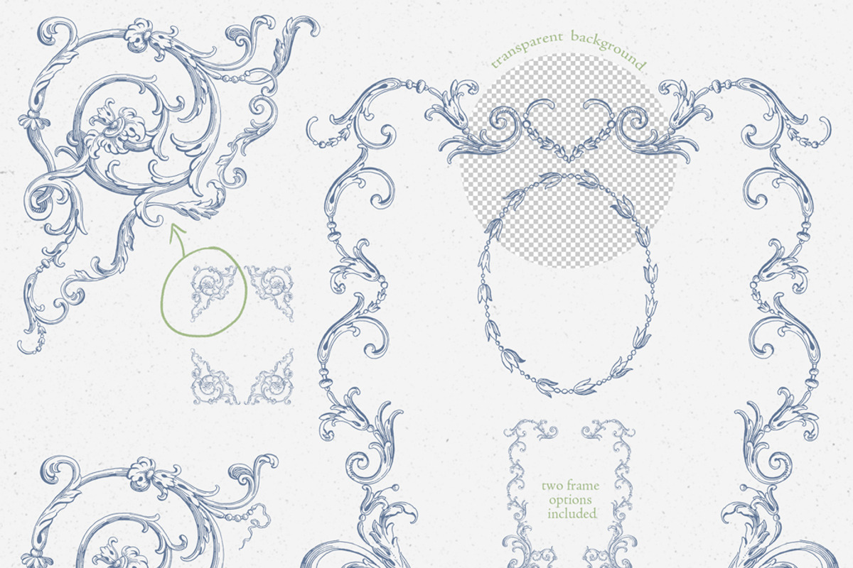 Wedding clip art blue baroque frames, a Decorative Illustration by GrafikBoutique (Photo 2 of 11)