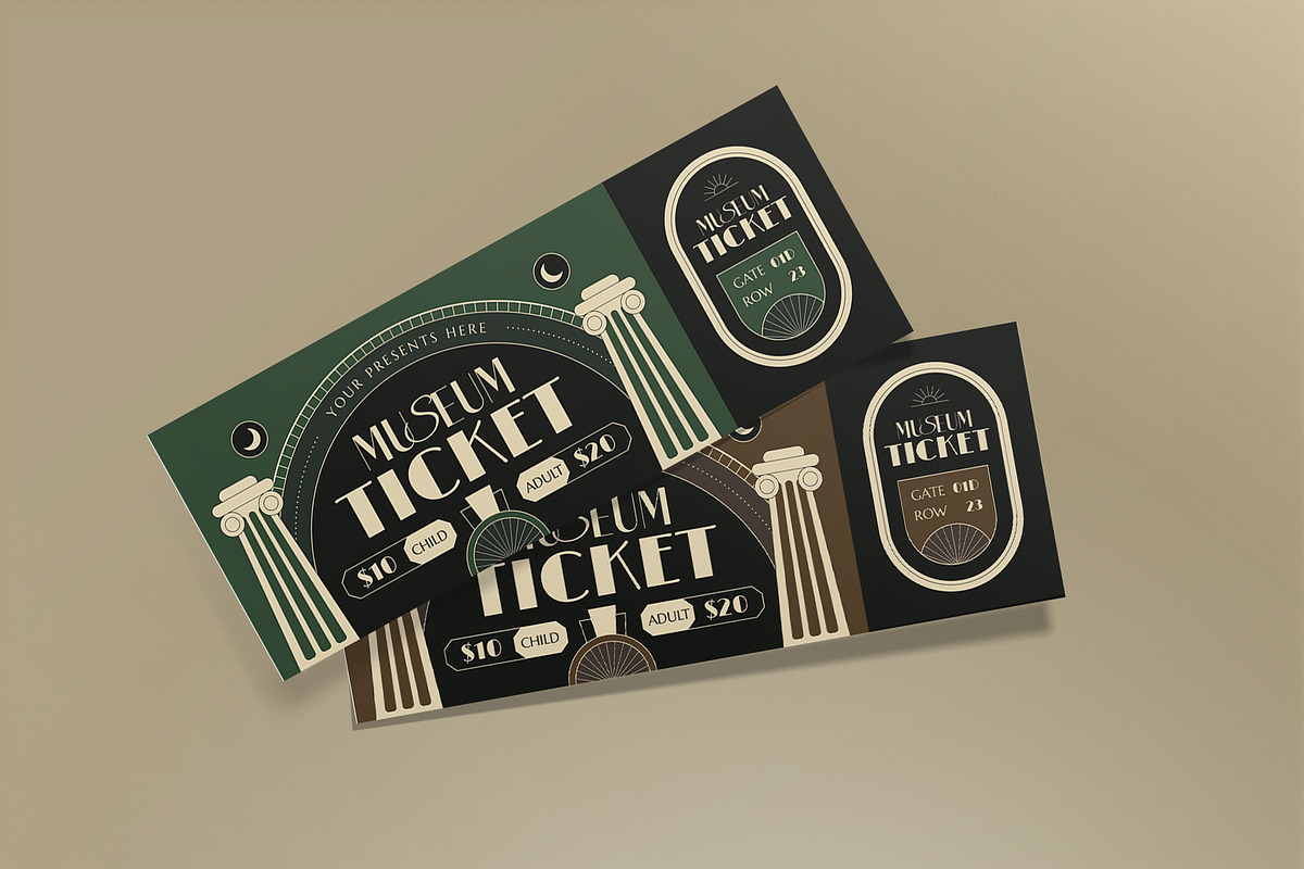 Alternative Art Deco Museum Ticket, a Card Template by graphicook (Photo 2 of 3)