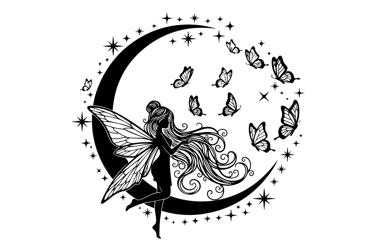 Fairy Moon Butterfly Silhouette, an Object Illustration by Gaye Art (Photo 15 of 31)