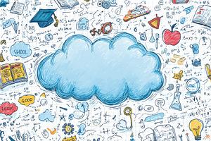 Large blue thought bubble surrounded, a Photo by Pixeness Studio