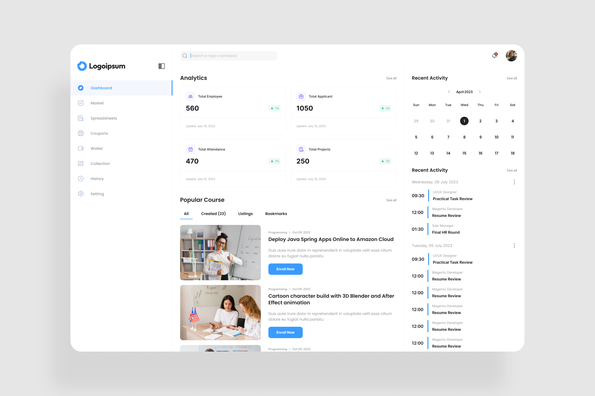 Online Course Dashboard UI Kit, an UI Kit Template by iDoodle Studio
