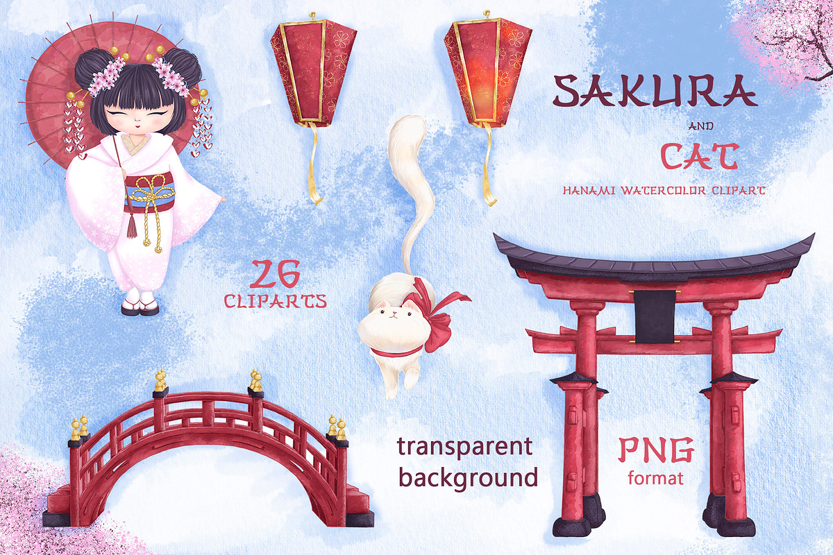 Sakura and Cat. Hanami watercolor, an Illustration by Maycat_store (Photo 6 of 11)