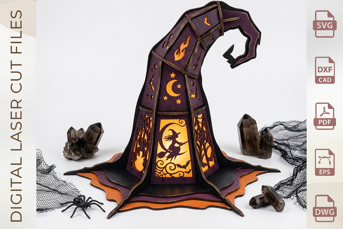 Halloween Witch Hat Lantern Cut File, an Object Graphic by WoodoraCut (Photo 5 of 9)