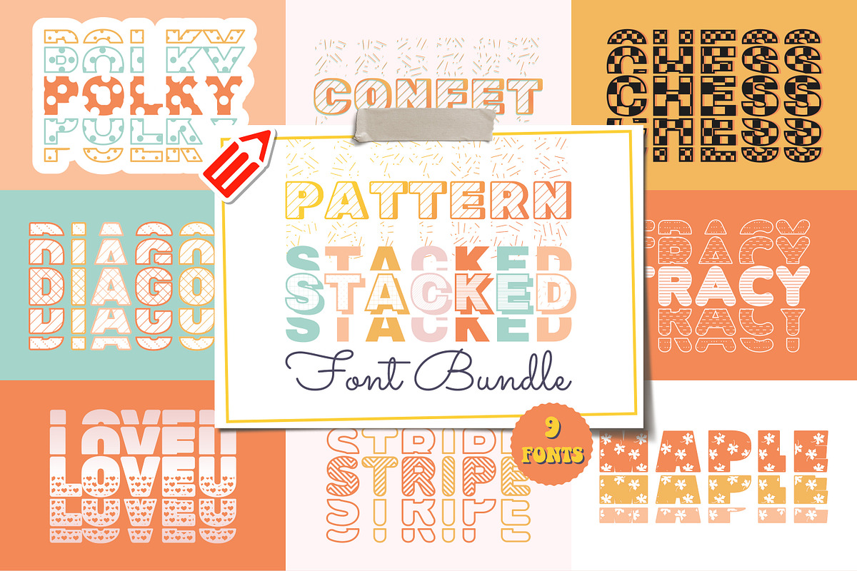 Patterned Stacked Font Bundle, a Font by WADLEN (Photo 1 of 10)