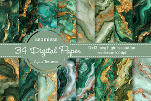 Green Gold Agate Watercolor Textures, a Texture Graphic by Dream Creation