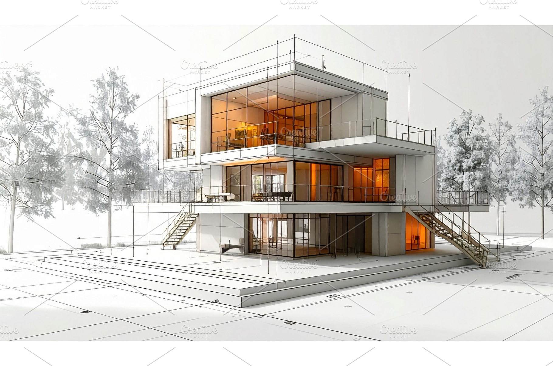 Architectural wireframe drawing of a, an Architecture Photo by Igor Tichonow
