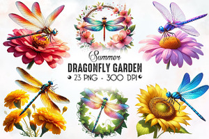 Summer Dragonfly Garden Clipart, an Illustration by RobertsArt