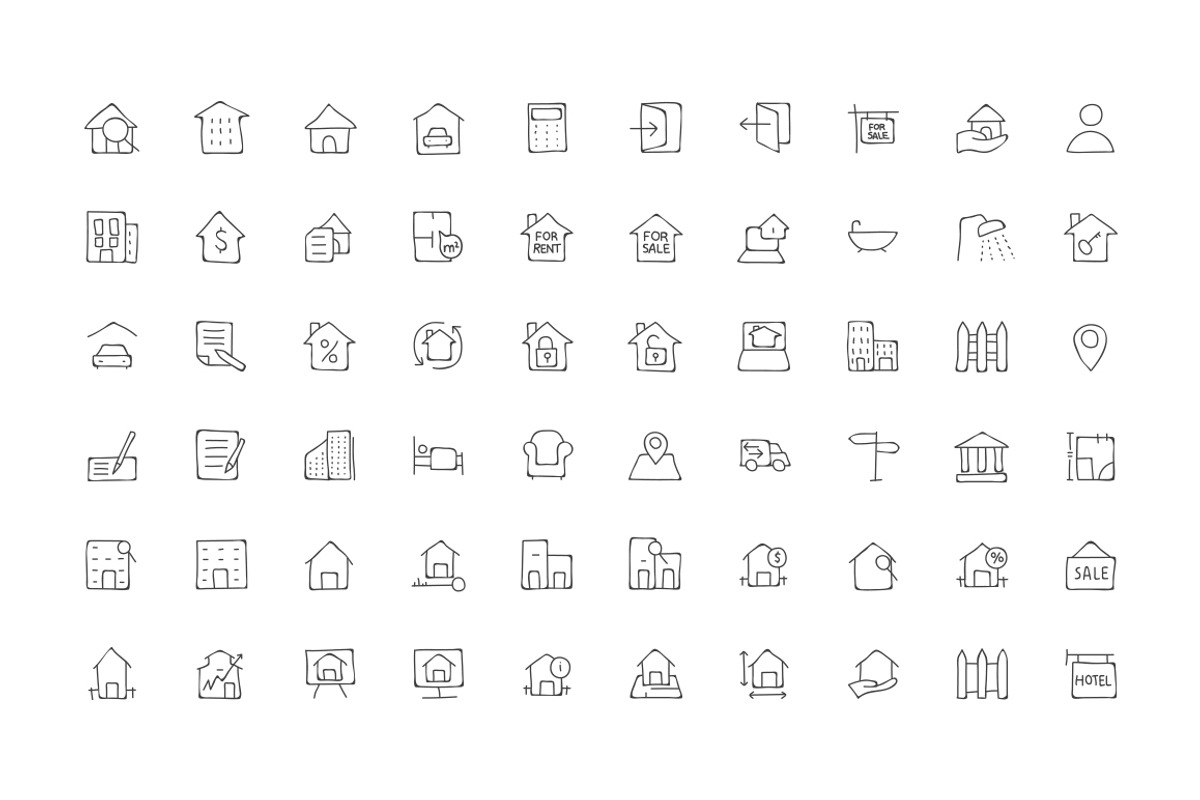 Real Estate Hand Drawn Doodle Icons, an Outline Icon by Creative Stall (Photo 2 of 4)