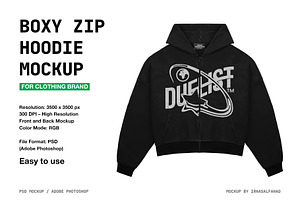 Zipper Hoodie Mockup | Boxy Cut