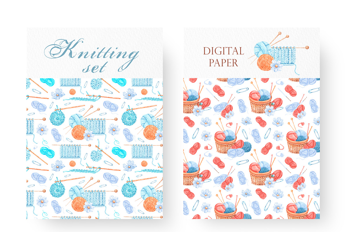 Knitting watercolor set. Crochet., an Illustration by SabinaWatercolorArt (Photo 6 of 16)