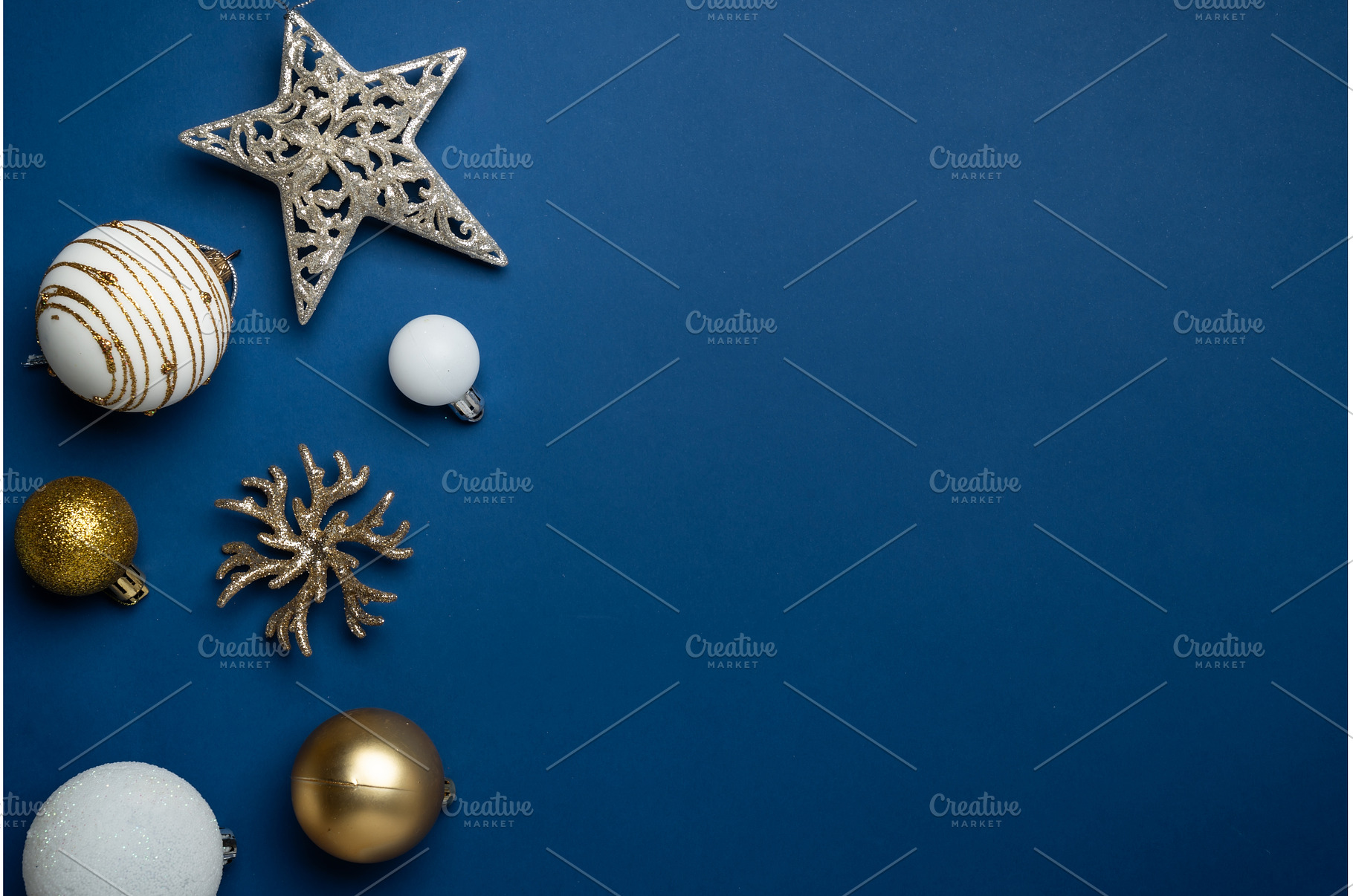 White Christmas decorations on navy, a Holiday Photo by Nadia-nb