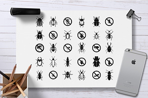 Bugs Icon Set, Simple Style