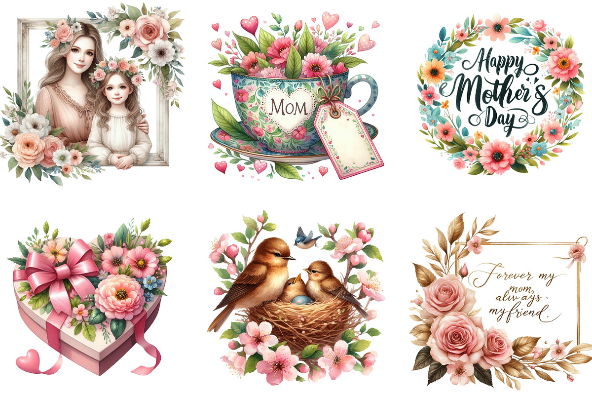 Romantic Mothers Day Clipart, an Illustration by DreamArtGraphic (Photo 4 of 4)