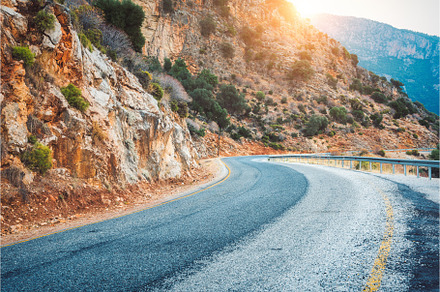 Mountain road at sunset in Europe. Landscape, a Transportation Photo by den-belitsky