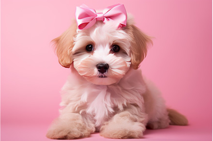 Charming Puppy pink bow background, an Animal Photo by Ylivdesign