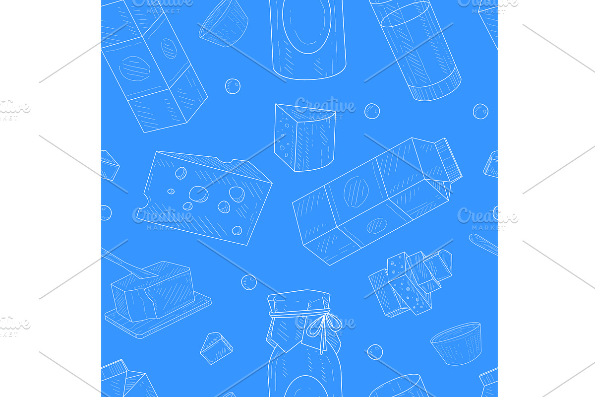 Dairy Products Seamless Pattern, a Food Illustration by TopVectors