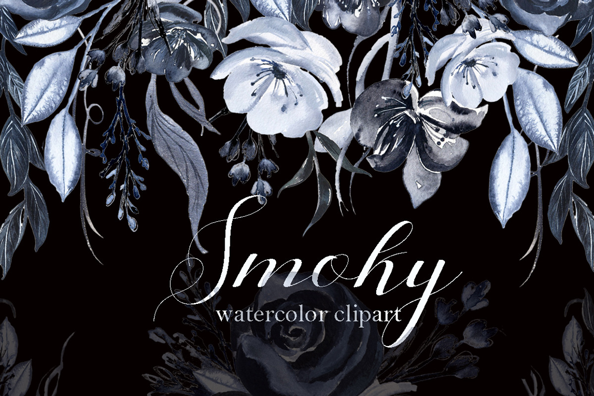 Smoky. Black grey watercolor flowers, an Illustration by LABFcreations (Photo 1 of 4)
