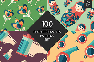 100 Flat art seamless patterns set