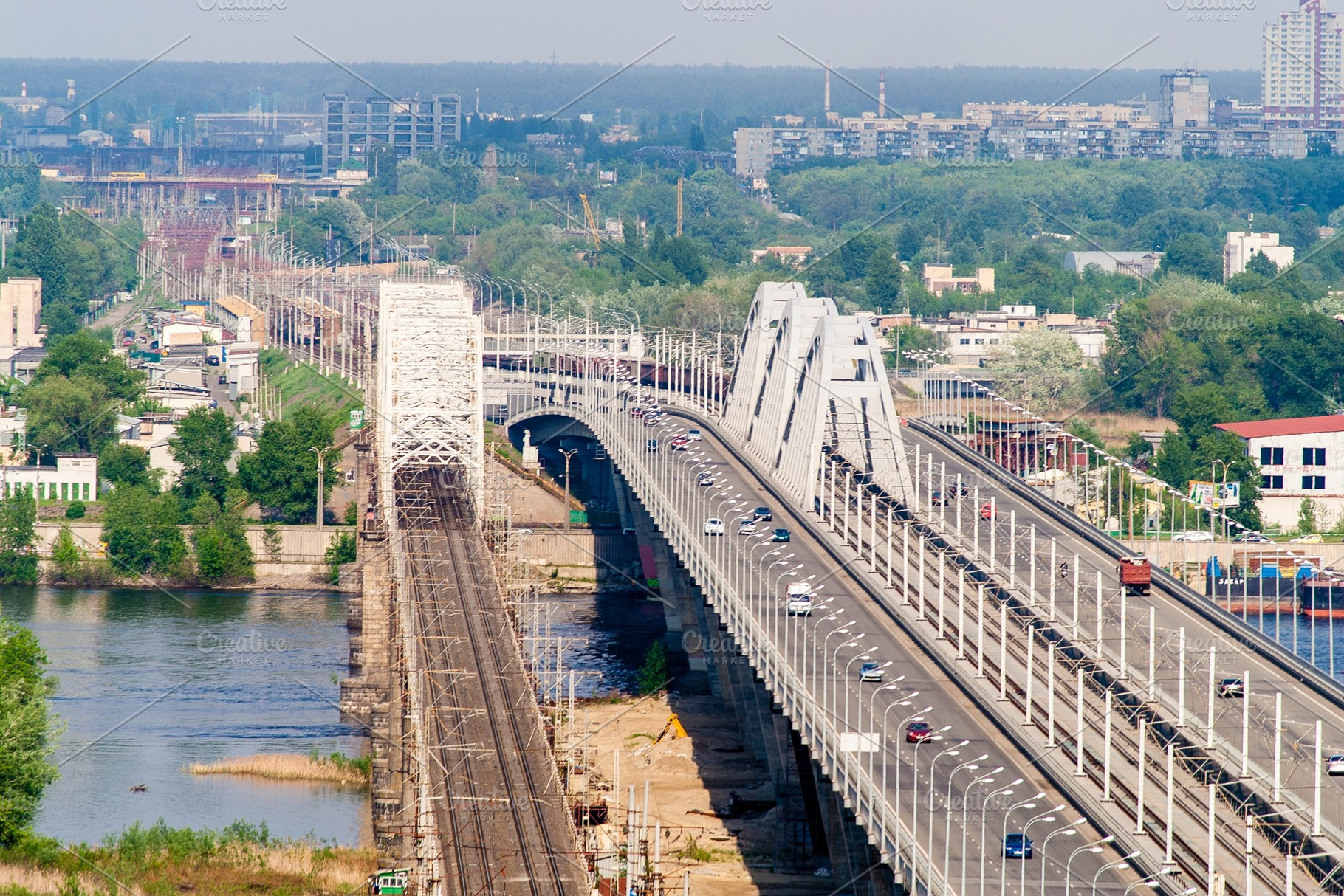 View of the left bank of Dnieper from a hill on the right bank. Kyiv, Ukraine, an Architecture Photo by Leonid Andronov