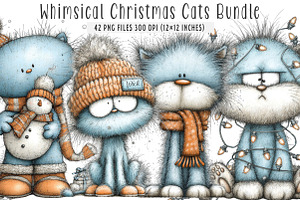 Whimsical Christmas Cats Clipart, an Illustration by SinaCreation