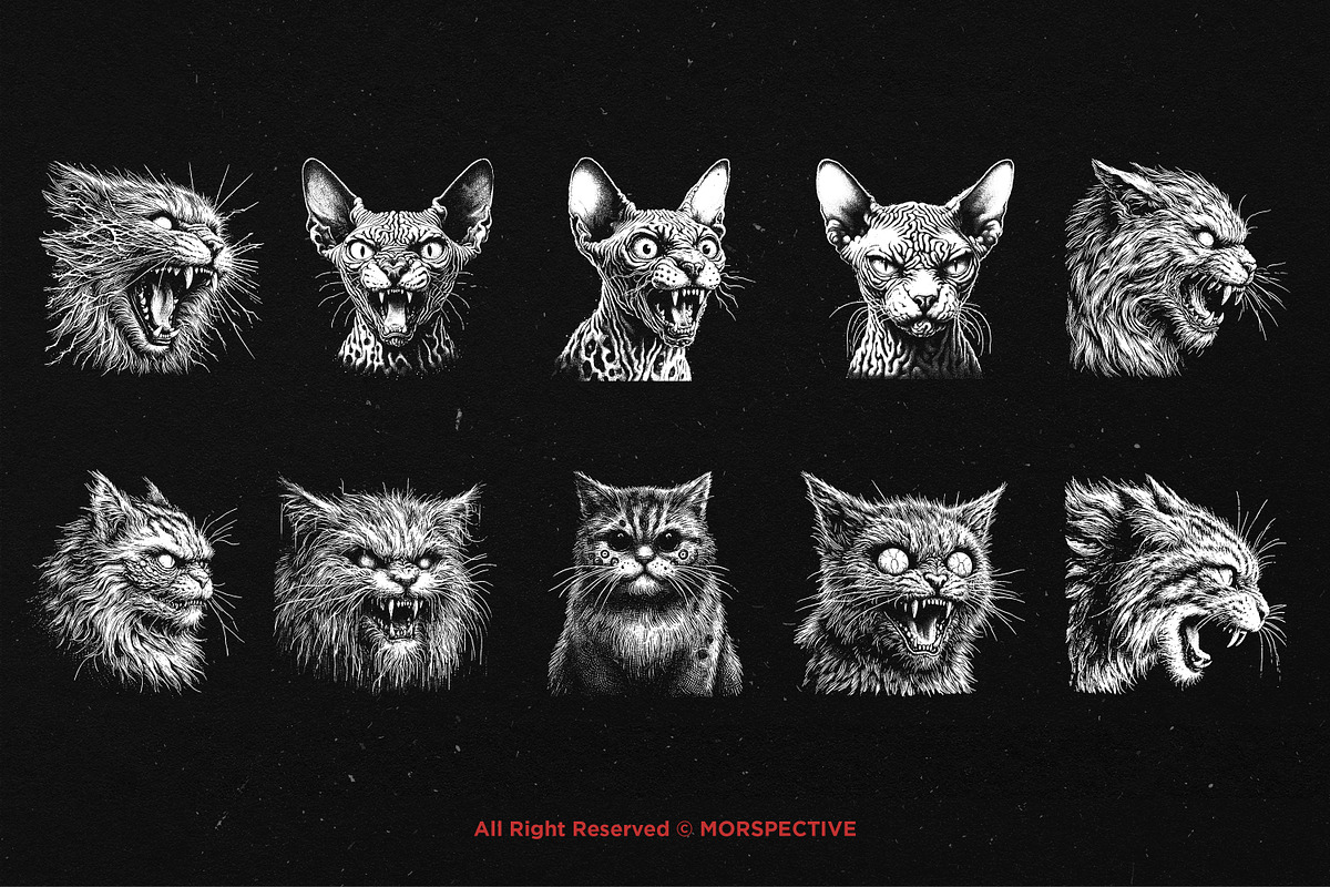 10 Bundle Dark Art Cats Gothic, an Illustration by Morspective (Photo 6 of 7)