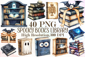 Spooky Books Library Clipart, an Illustration by Sublimation Artist