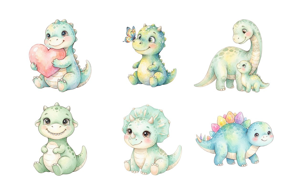 watercolor Baby Dinosaurs cliparts, an Animal Illustration by BerryPieArt (Photo 4 of 4)