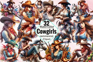 Watercolor Cowgirl Sublimation Clipa