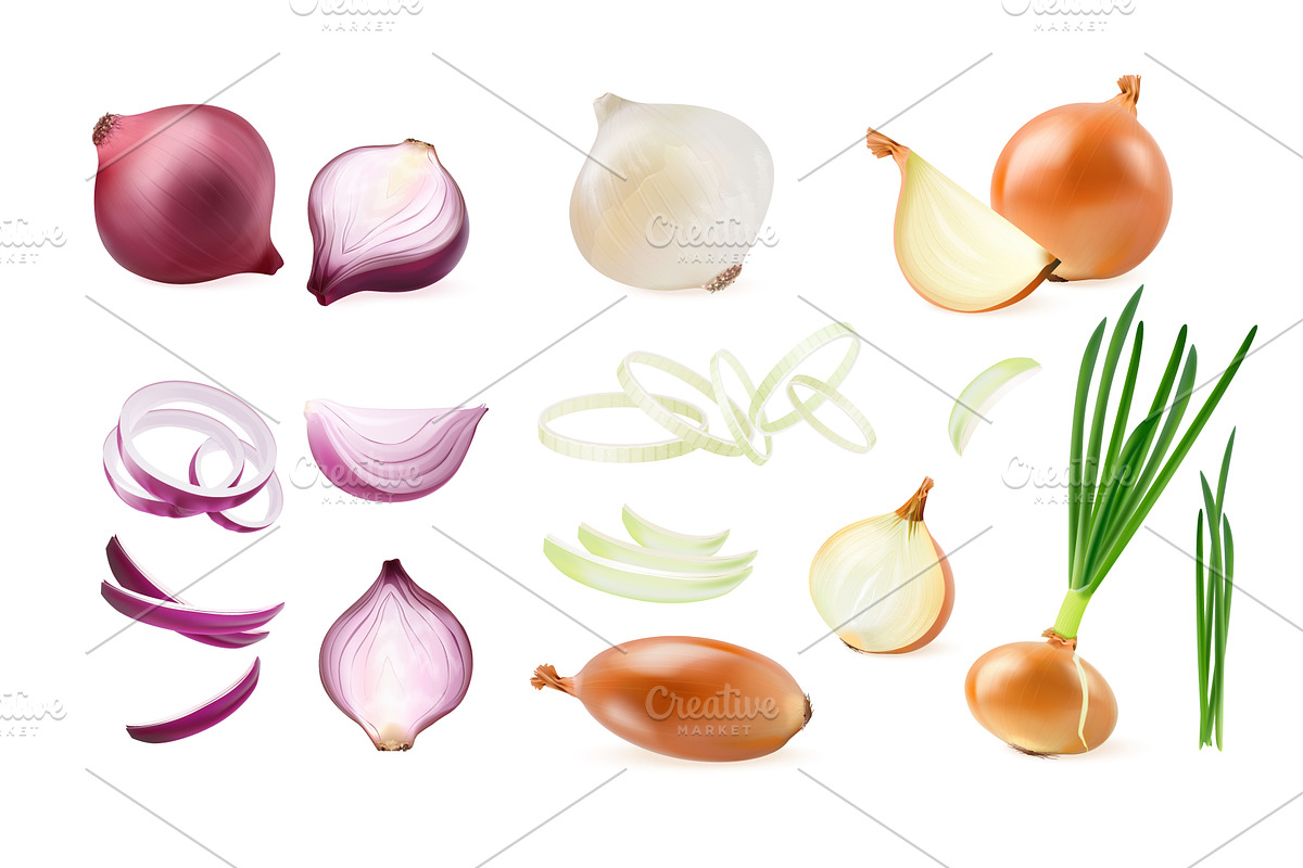Realistic onion. 3d red green white, a Food Illustration by Stock-Smart-Start