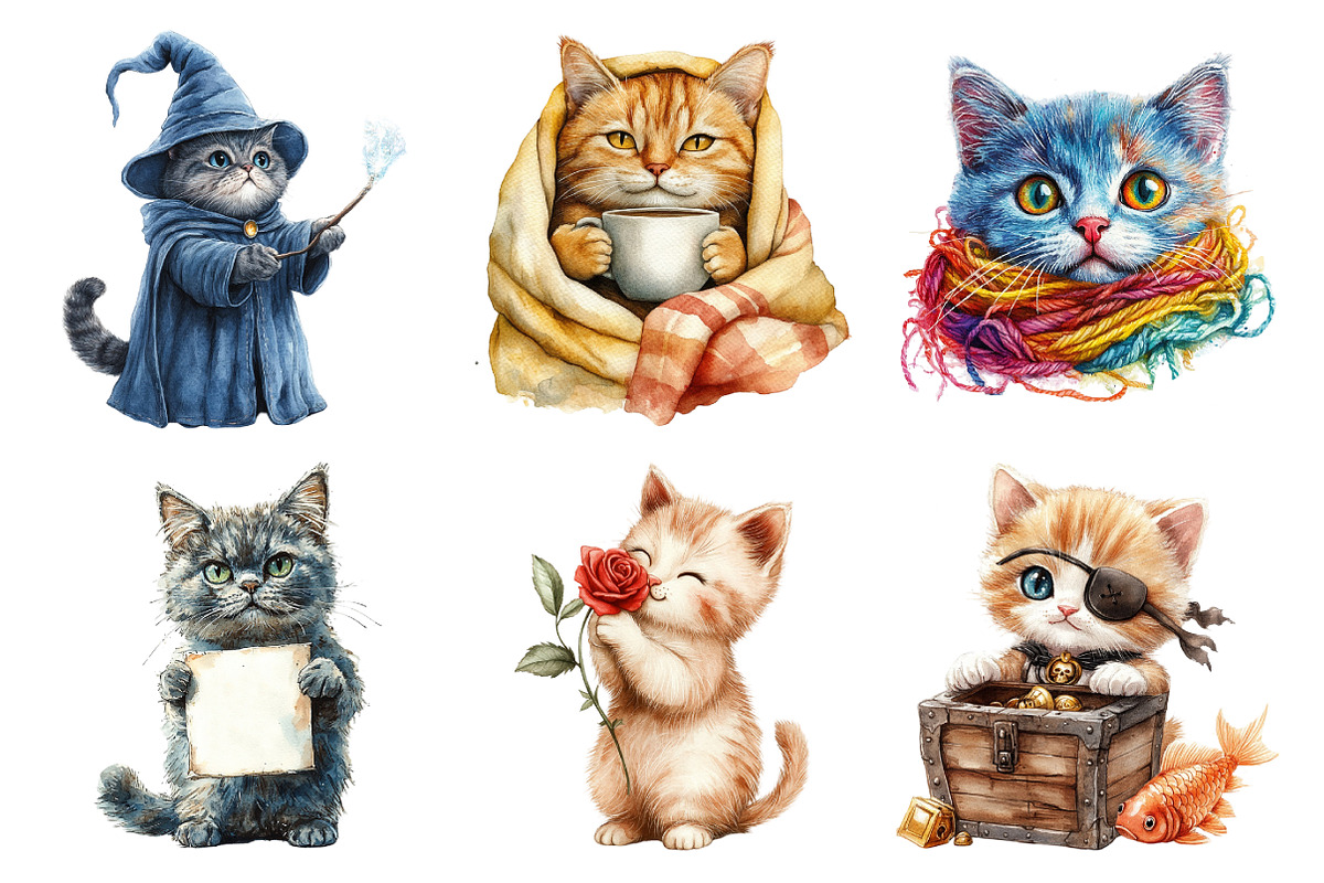 Funny Cat Clipart, Quirky Cat Clipar, an Illustration by Daily.Designs (Photo 2 of 5)