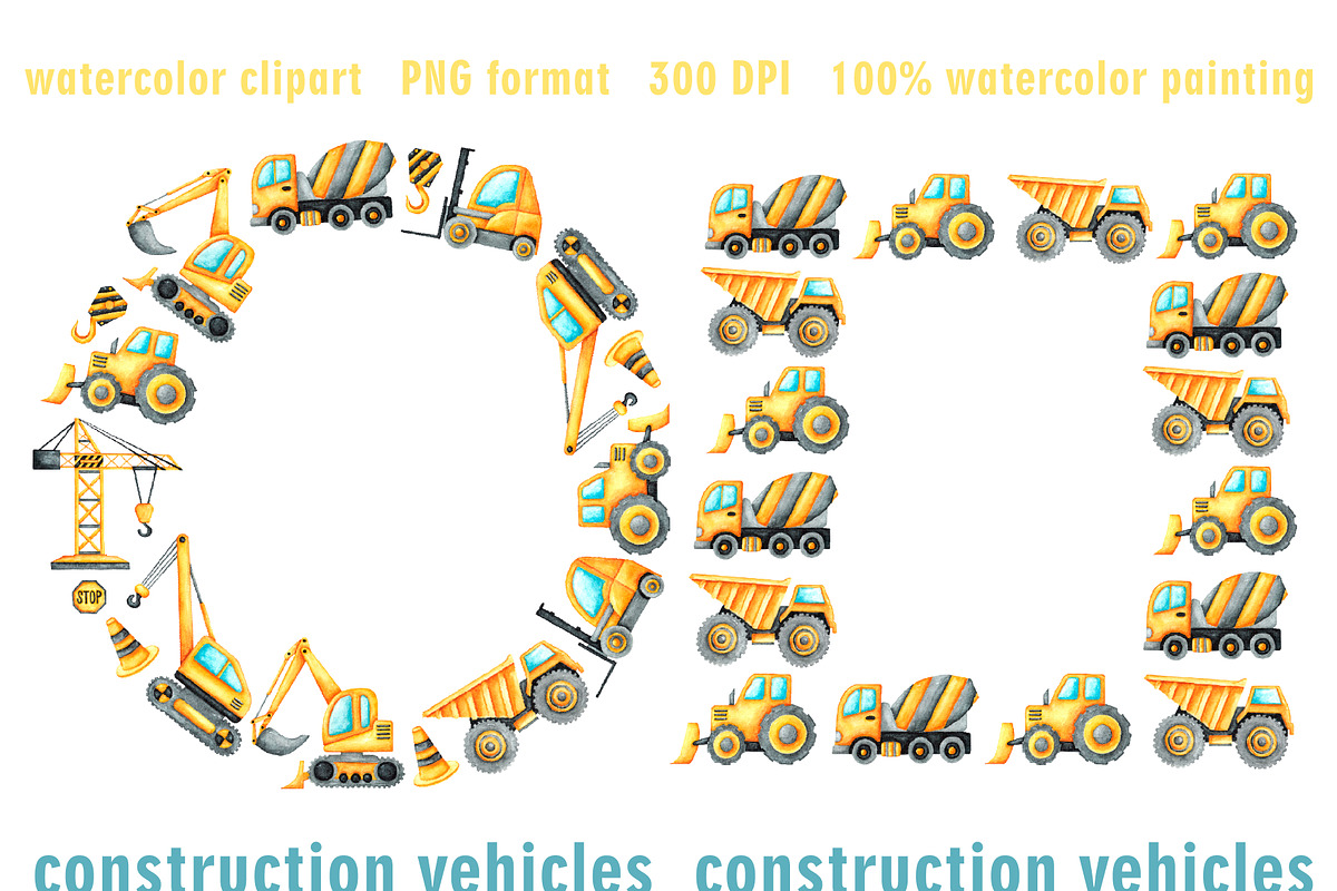 Construction vehicles watercolor set, a Transportation Illustration by SabinaWatercolorArt (Photo 12 of 20)