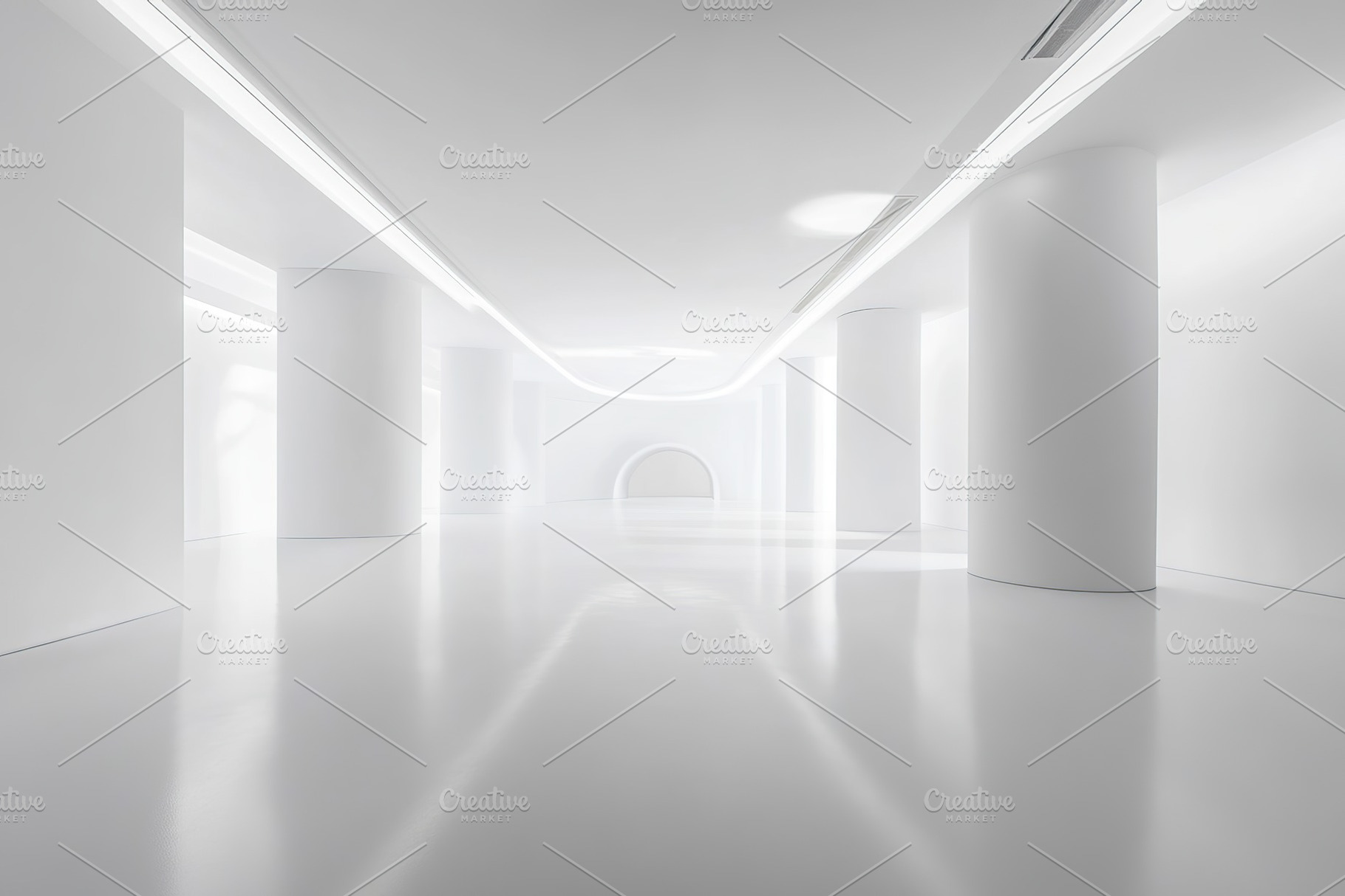 Big white cyclorama in photostudio with artificial lights, a Background Photo by AlyaAnd
