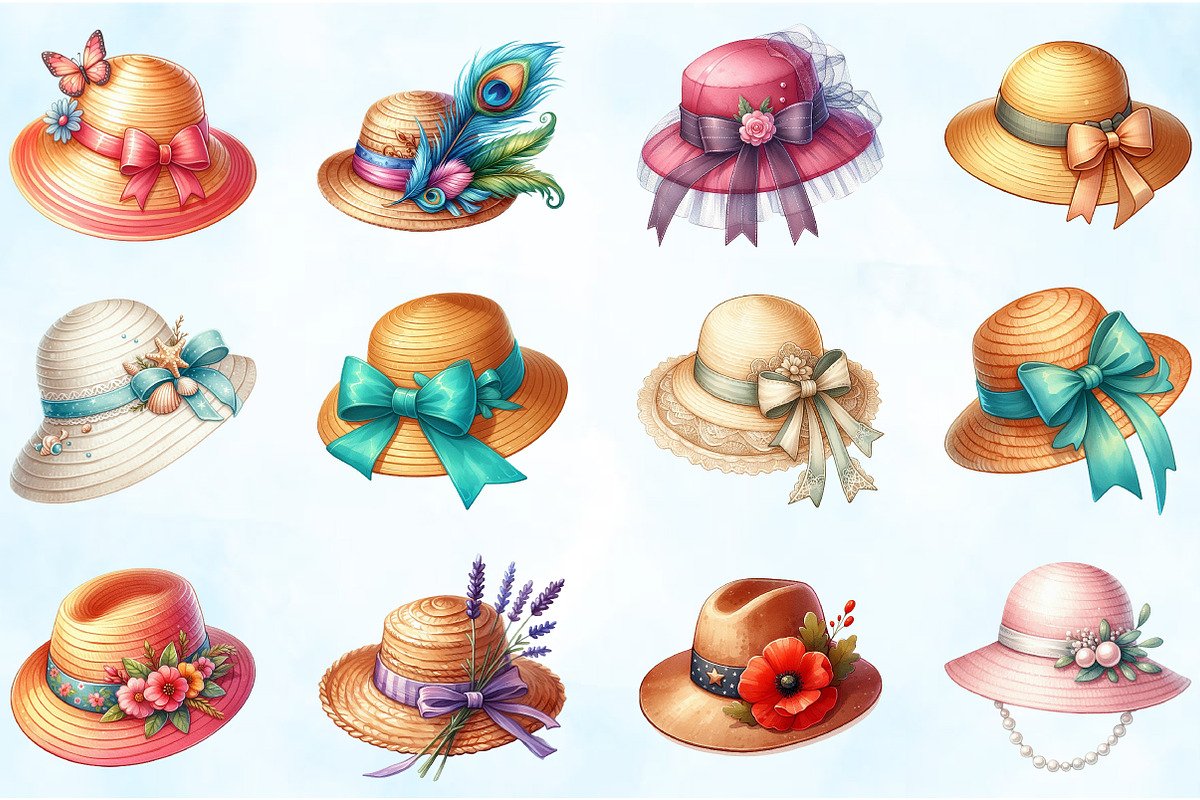 Elegant Hat Clipart for Summer, an Illustration by Craft Nest (Photo 2 of 6)