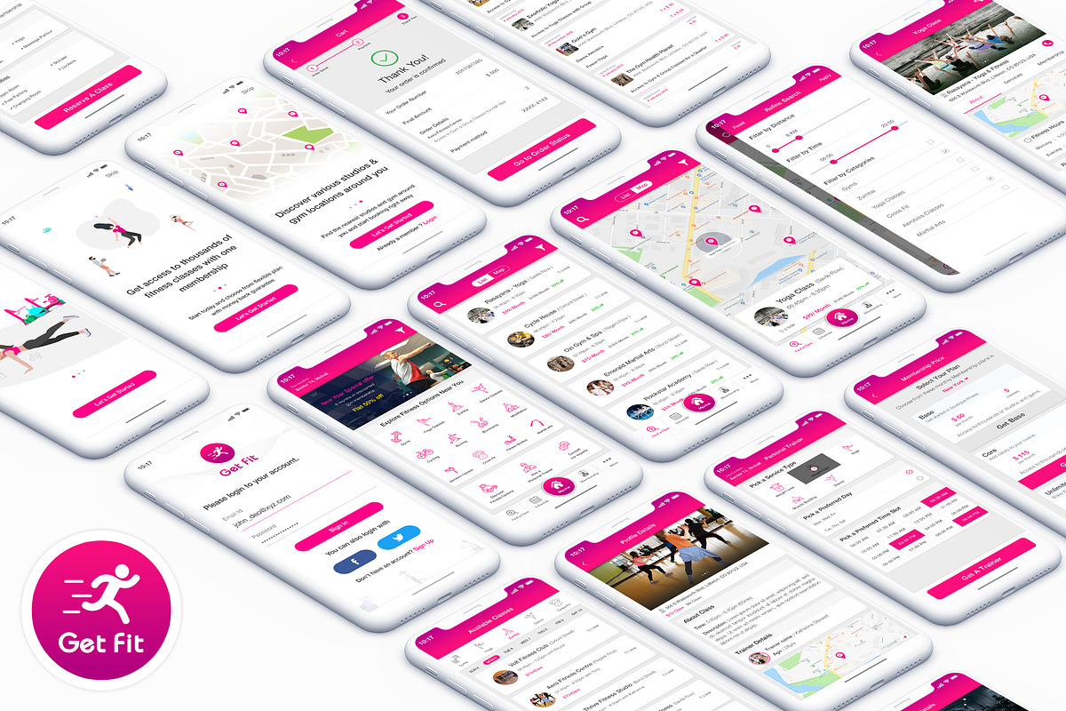 Fitness Class or Gym Mobile App, an UI Kit Template by App Innovation (Photo 2 of 8)