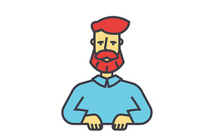 Bearded Man, Beard, Boss, Manager, Barbershop, Support Concept. Line Vector Icon. Editable Stroke. Flat Linear Illustration Isolated On White Backgrou