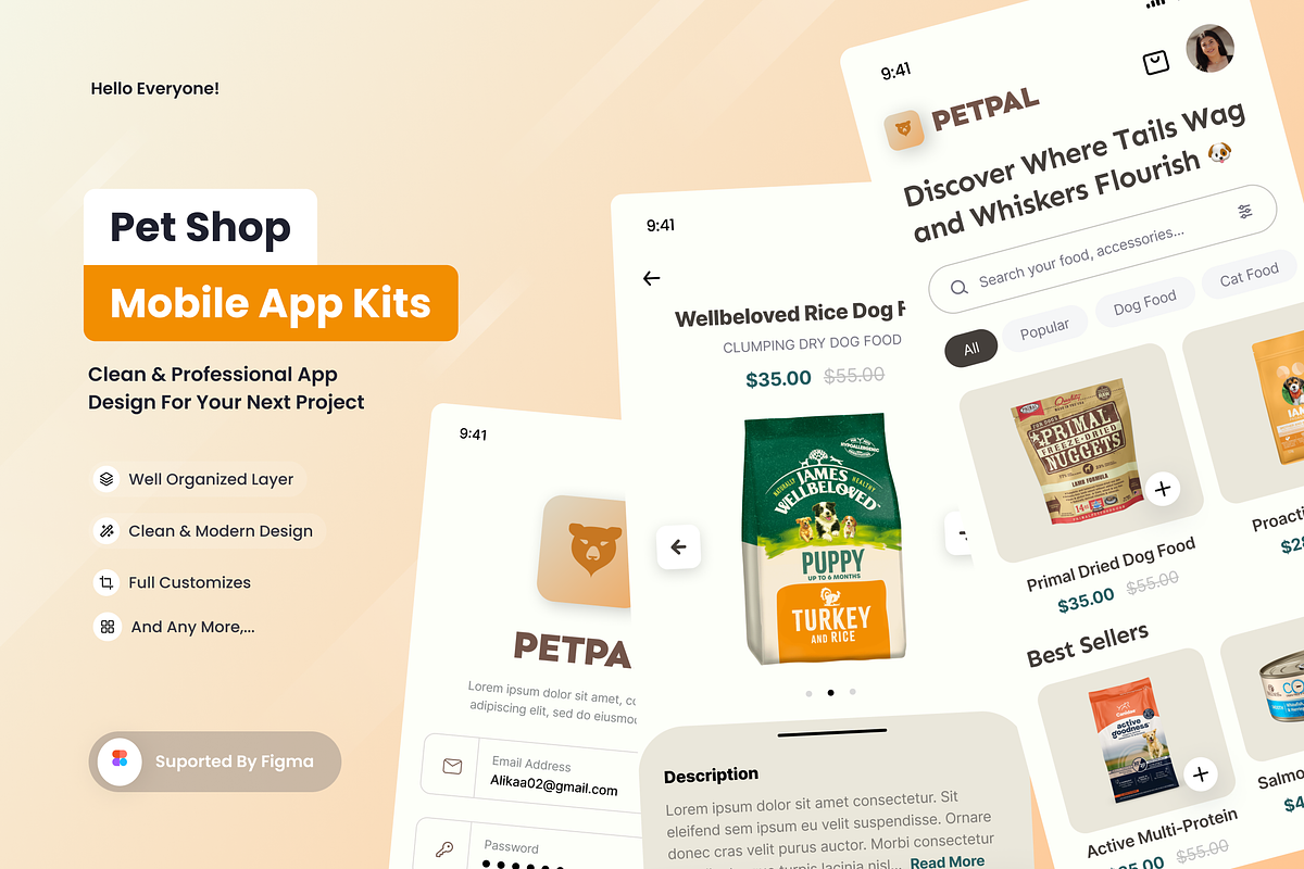PetPal - Pet Shop and Care Mobile, an UI Kit Template by SquidPixey (Photo 1 of 3)