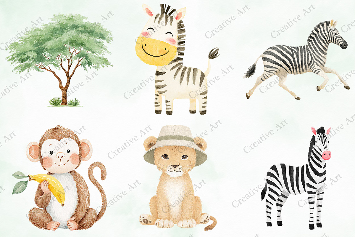 Safari Animals Watercolor Clipart, an Illustration by Creative Art (Photo 3 of 10)