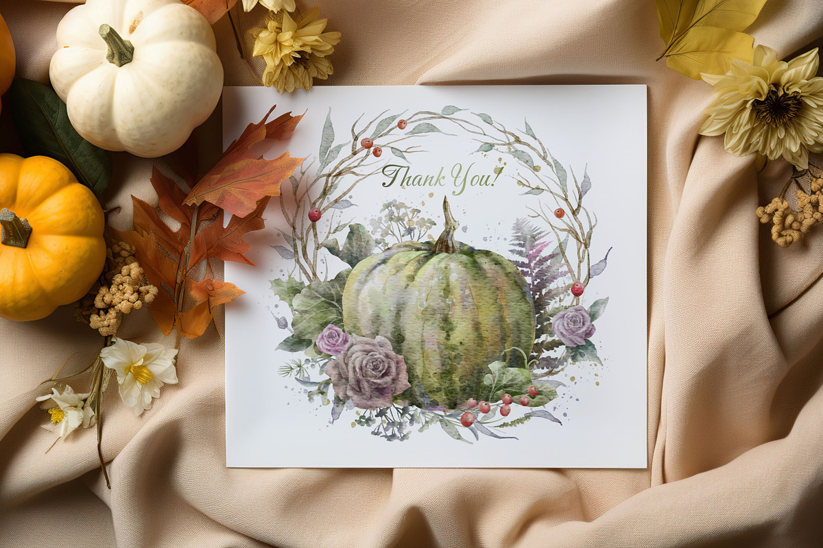 Watercolor Floral Pumpkin Clipart., a Decorative Illustration by VetaDesign (Photo 10 of 10)