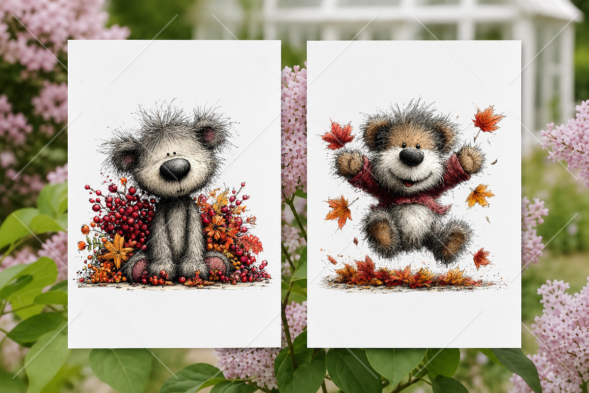 Whimsical Autumn Teddy Bear Clipart, a Seasonal Illustration by Canvas Craft (Photo 8 of 10)