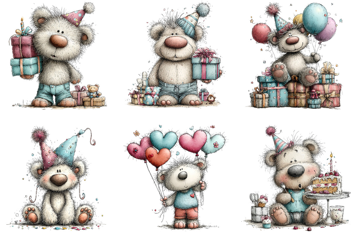 Whimsical Birthday Teddy Bear Clipar, an Illustration by CraftArtStudio (Photo 5 of 6)