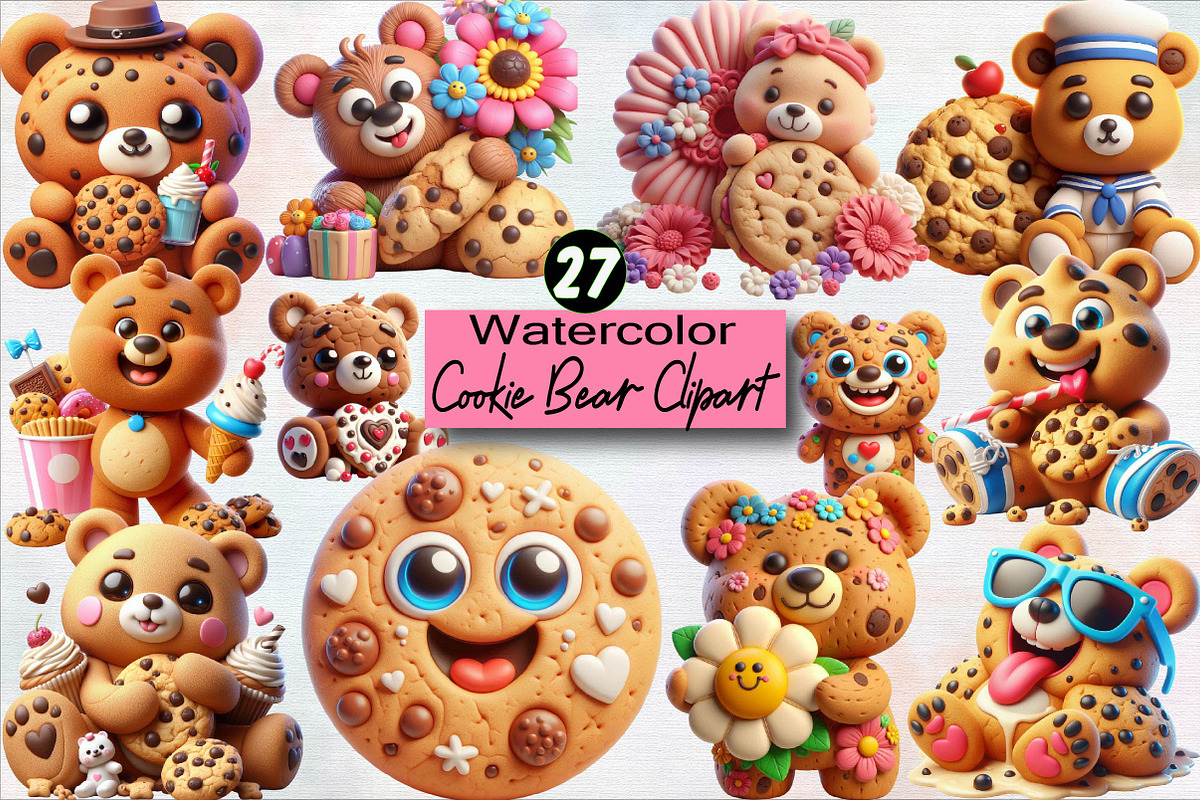 Cookie Bear Sublimation Clipart Bund, an Illustration by SVGArt (Photo 1 of 8)