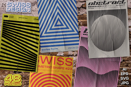 48 SWISS DESIGN VECTOR POSTERS SET