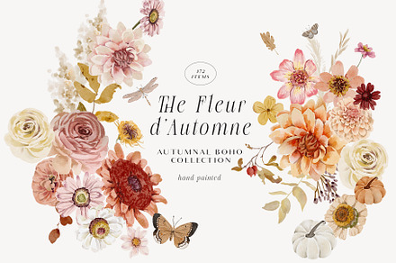 Autumn fall Watercolor warm flowers, a Seasonal Illustration by Grace Noboa Illustrations