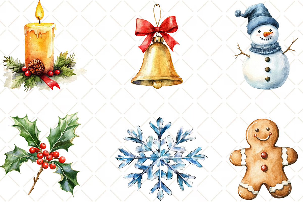 Funny Christmas Watercolor Clipart, an Illustration by Black Bird Studio (Photo 2 of 6)