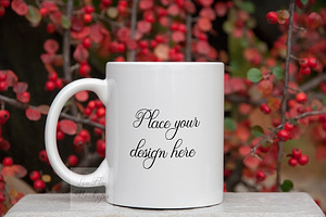 White coffee mug xmas mockup winter