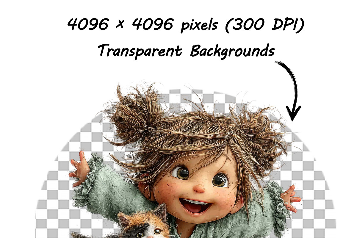 Whimsical Girl and Cat Clipart Set, a Person Illustration by one-touch (Photo 14 of 18)